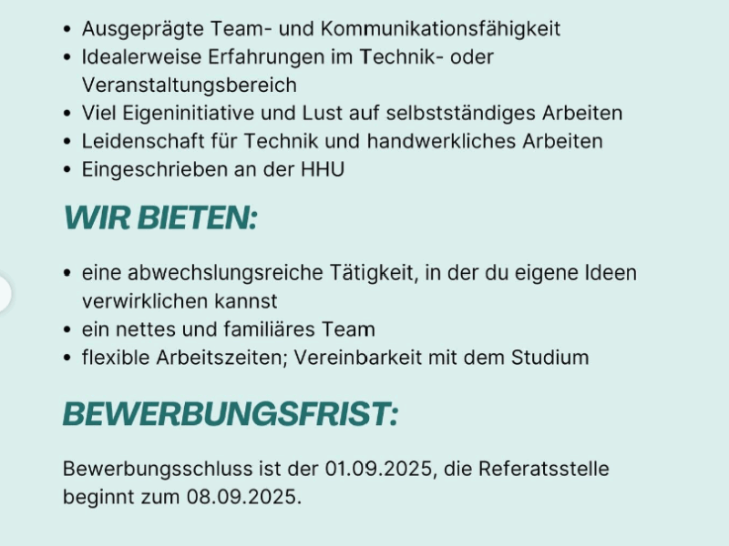 Technikstelle im Kulturreferat des AStAs der HHU