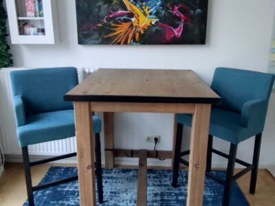 2 Barstühle in türkis-petrol zu verschenken